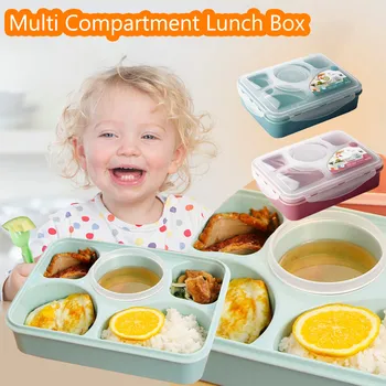 

Lunch Box Microwave Oven Heating Five-lattice Square Student kids Storage Box Reusable Microwavable Containers Home Lunchbox