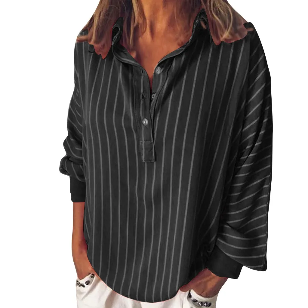 

Women Office Lady Shirt Tops Plus Size Womens Blouse Autumn Winter Fashion Ladies Casual Striped Button Lapel Long Sleeve Shirt