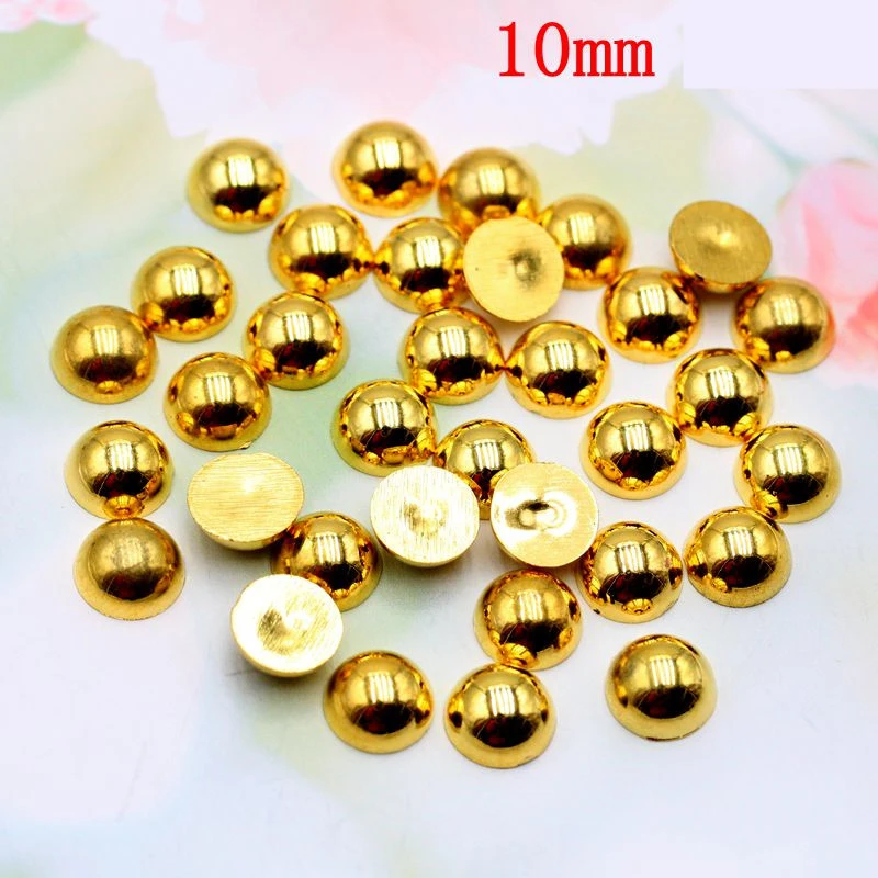 3/4/5/6/8/10mm Golden Half Round Flatback Resin ABS Pearl Beads Garment Scrapbook Beads DIY Jewelry Making Nail Art Phone Decor