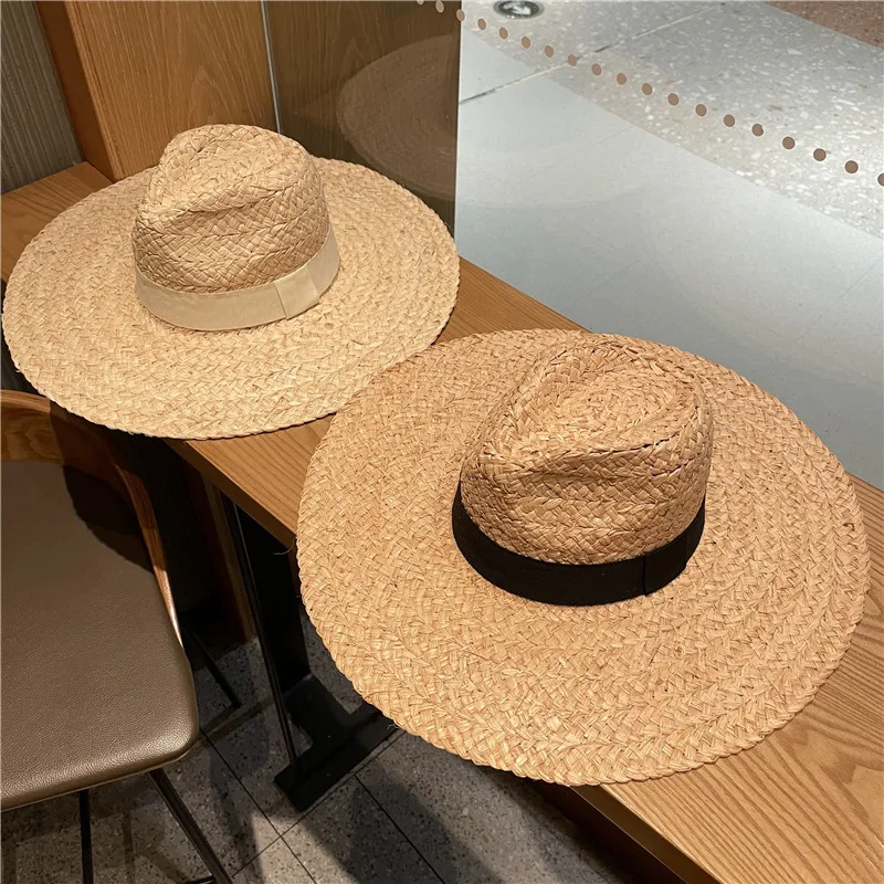 

202306-2509100 chic facebook summer Handmade raffia grass big brim fedoras cap men women panama jazz hat