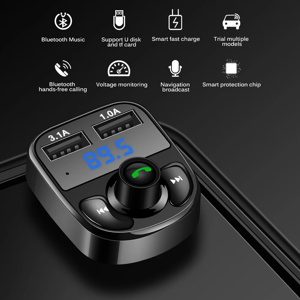 Bluetooth fm-передатчик для автомобиля с двумя usb-портами для зарядки, автомобильное зарядное устройство, радио приемник, mp3-плеер, аудио модуль