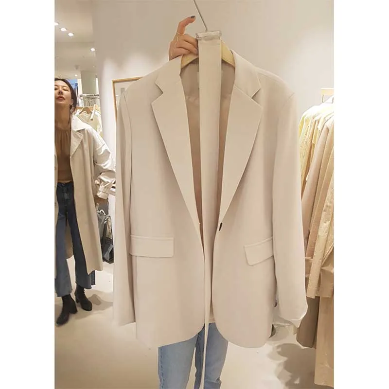 Woman Blazer Notched Collar Pocket Long Sleeve Office Lady Coat Solid Color Slim Suit Blazers Winter Outerwear Female Clothing