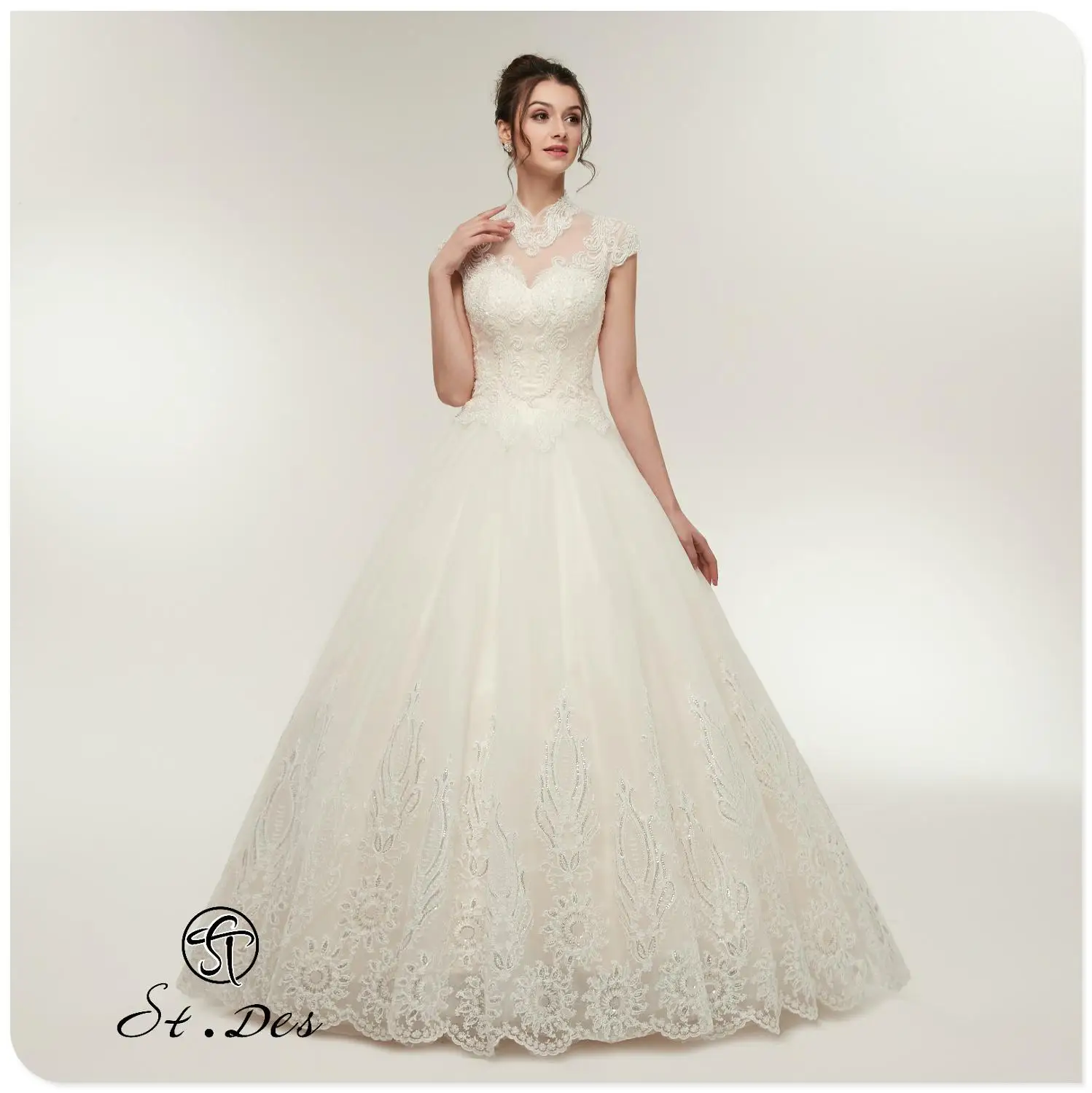 

S.T.DES Wedding Dress 2020 New Arriva Ivory A-line Russian Lace Sweetheart Floor-length Wedding Dress Wedding Gown