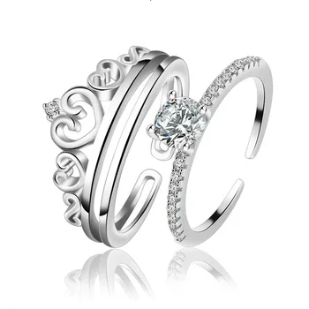 

Japanese and Korean Version Crown Zircon Double Ring Personality Women's Fashion Romantic Gift