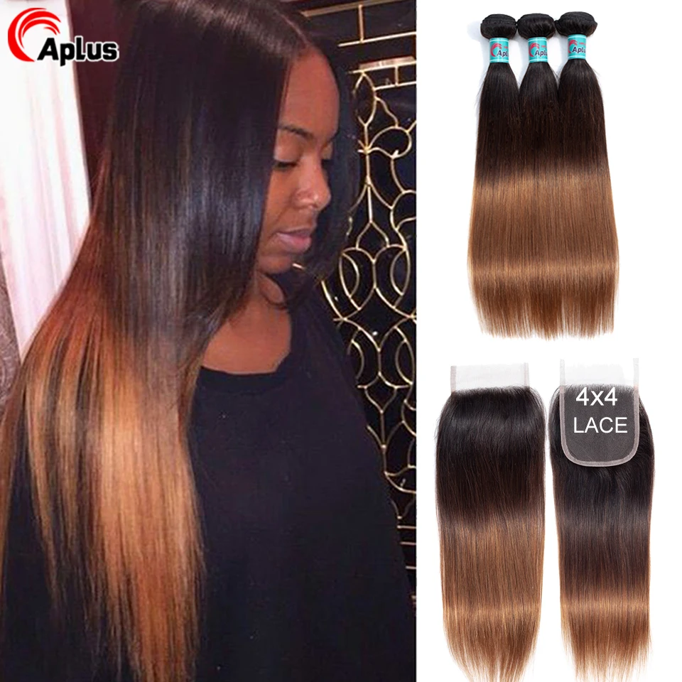 Ceny Kupić 3 wiązki dostać jeden wolny zamknięcie 1b 4 30 Ombre wiązki z zamknięciem NonRemy malezyjski proste włosy ludzkie wiązki z zamknięciem