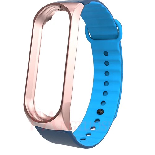 rose blue FANGTUOSI для mi Band 4 mi band 3 ремешок Спортивный Браслет Силиконовый металлический чехол ремешок для Xiaomi mi Band 4 3 Correa - Цвет: rose blue
