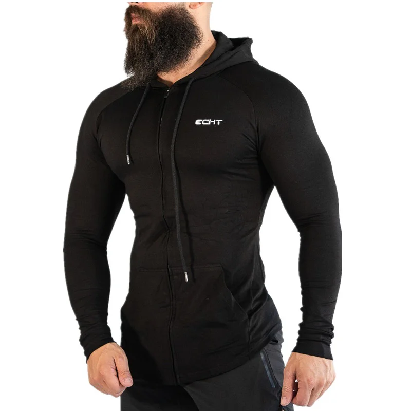 

Autumn Men long sleeves Hoodies Gyms Fitness Bodybuilding Running training zipper coat Male Fashion casual clothing