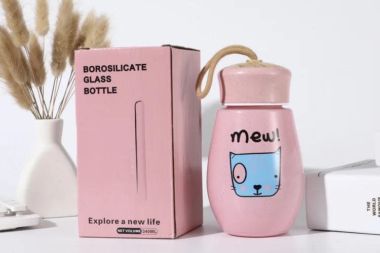 Милая бутылка для воды 380 мл, Керамическая Мини-чашка для молока для детей с крышкой, рукоятка для путешествий, фруктовый заварник, Изолированная бутылка для воды