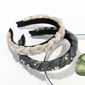 

Haimeikang New Style Bezel Head Hoop Headdress Women Fashion Twist Headband Hairbands Pearl Hair Accessories Solid Color Tiara