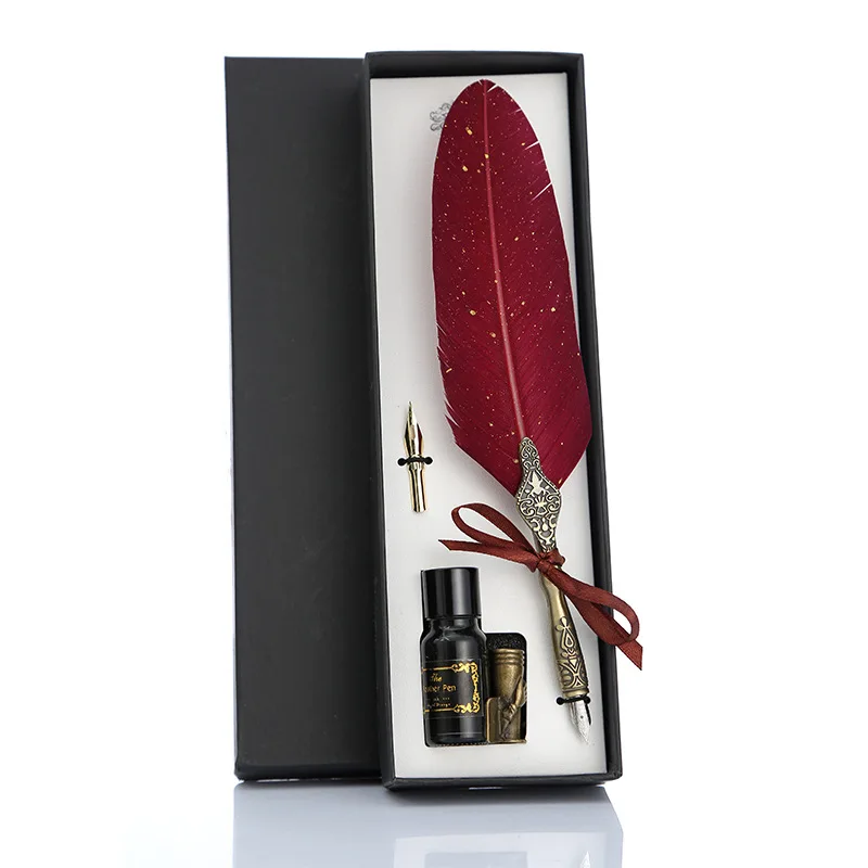 1 Set New Style Quill Set Feather Pen Scriptum Ink Glass Pen Throwing Quill Students Gift  Fountain Pen Ink Stationery