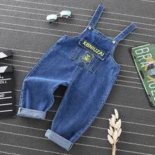 Детская одежда с персонажами из мультфильмов футболки с рисунком панды; ковбойские подтяжки брюки для девочек; сезон осень детская одежда стиль детские джинсовые брюки для мальчика