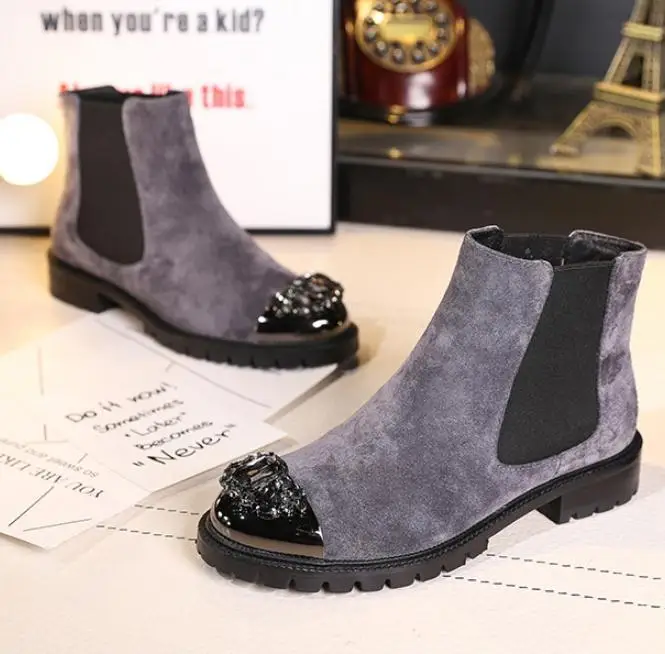 Женские зимние ботинки; Botas Mujer; кожаные ботильоны для женщин; стразы; Sapato Feminin; женская обувь с круглым носком; Zapatos De Mujer Женские зимние ботинки; Botas Mujer; кожаные ботильоны для женщин; стразы; Sapato Feminin; женская обувь с круглым носком; Zapatos De Mujer