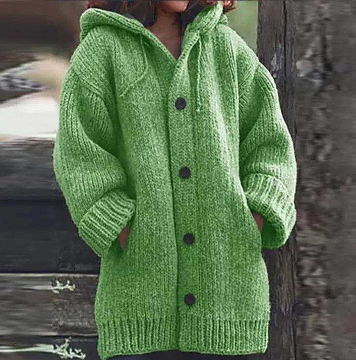 Винтажные свободные кардиганы с карманами размера плюс 5XL, женские свитера на осень и зиму с длинным рукавом и капюшоном, свитер на пуговицах, повседневное пальто для женщин