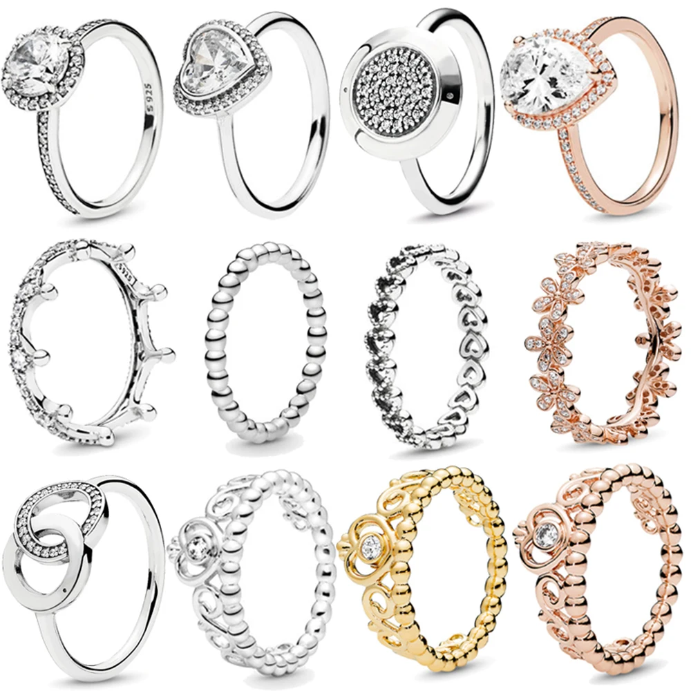 925 Sterling Silver Ring Charms Fashion Big Crystal Clear Cz Surround Rose Snowflake Round Finger For Women Party Jewelry | Украшения и