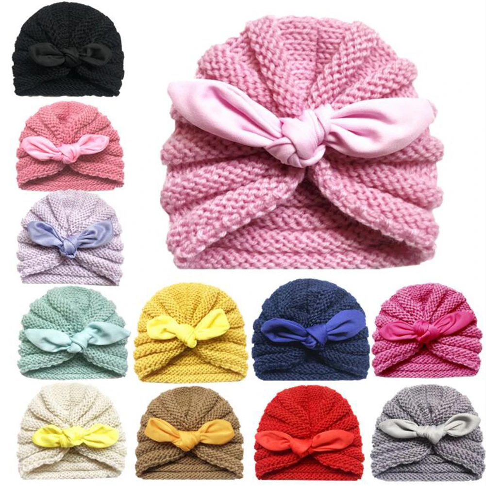 

Kids Baby Soft Cotton Beanie Girl Boy Bowknot Knitted Hat Toddler Infant Newborn Warm Indian Hat Head Wrap