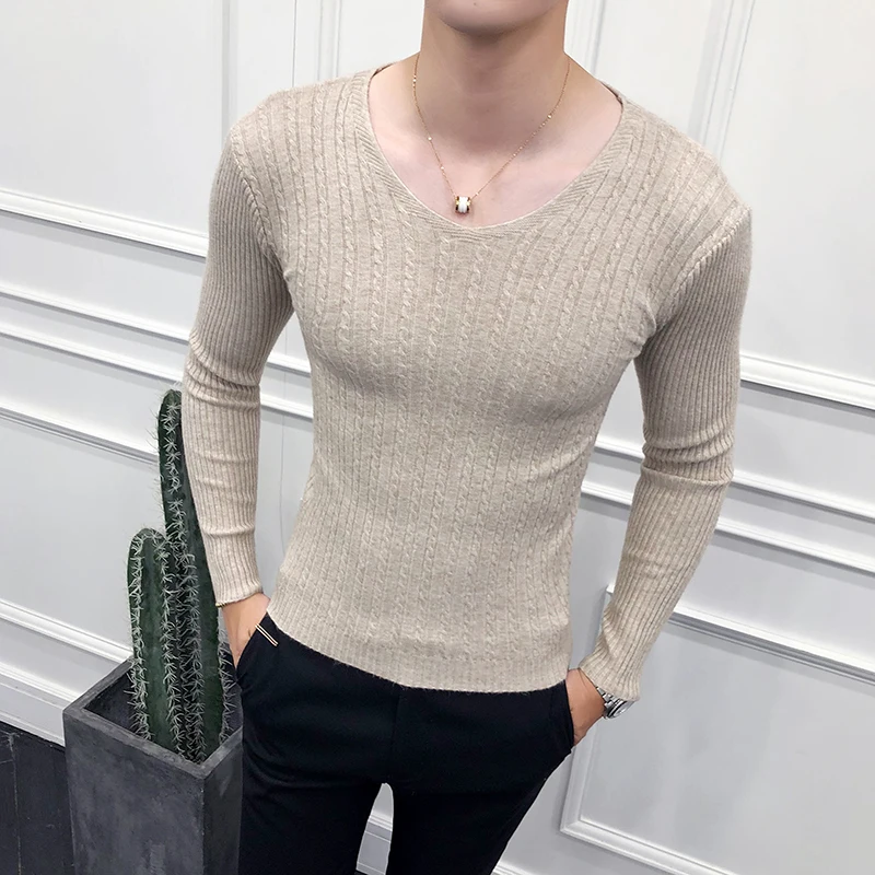 Hot Sale Men Casual Sweater Fashion Long Sleeve Pull Homme Streetwear Slim Fit V Neck Knitting Sweaters Mens Clothing 2XL