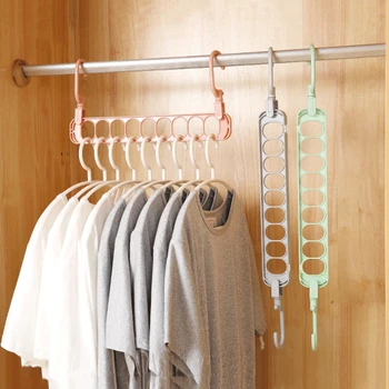 

9 Holes Plastic Space Saving Magic Hanger Wonder Clothes Holder Rack Clothing Hook Organizer Home Storage Punch Free Rack