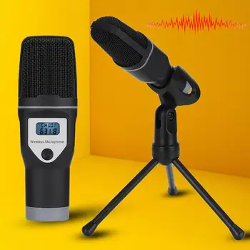 

USB Wireless LED Dual Condenser Karaoke Microphone Anti-interference 360 Degree tone pick up UHF Band with Foldable Tripod