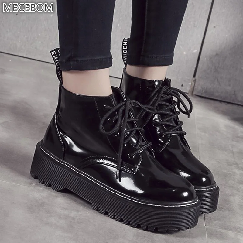 Tanie Mecebom C86W dorywczo zimowe ciepłe kobiety deszcz buty skórzane śnieg mieszkania obcas platformy kobiece buty motocyklowe kostki Tenis Feminino