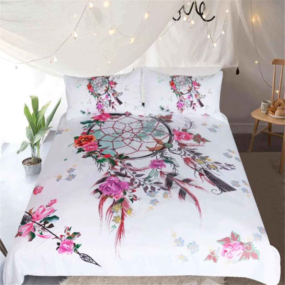 

Dreamcatcher Bedding Set King Colorful Feathers Duvet Cover Bohemian Mandala Bedclothes White Home Textiles
