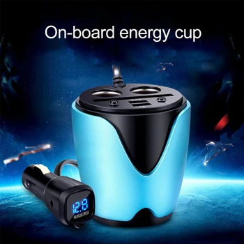 

Dual USB Car Charger One To Two Multi-functional Cigarette Lighter Car Cup Holder Adapter Blue Vehicle Power Splitter 0528