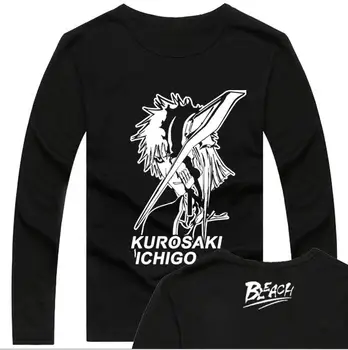 

New fashion style Kurosaki Ichigo t shirt cartoon hip hop Cotton printed Japanese anime BLEACH long sleeve tshirt plus size