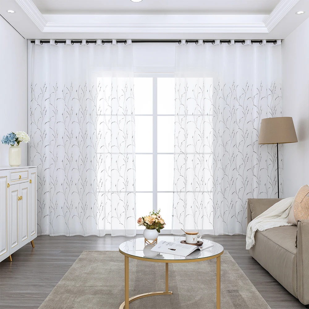 MRTREES Leaves Embroidered Sheer Curtains Tulle Voile Curtains for Living Room Bedroom Kitchen Window Treatment Drapes MRTREES Leaves Embroidered Sheer Curtains Tulle Voile Curtains for Living Room Bedroom Kitchen Window Treatment Drapes