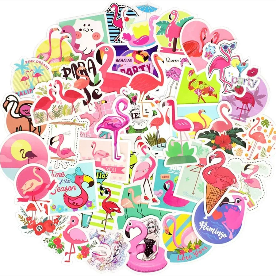 50PCS Flamingos Sticker Lovely Cartoon Girl Stickers for Kids DIY Luggage Laptop 