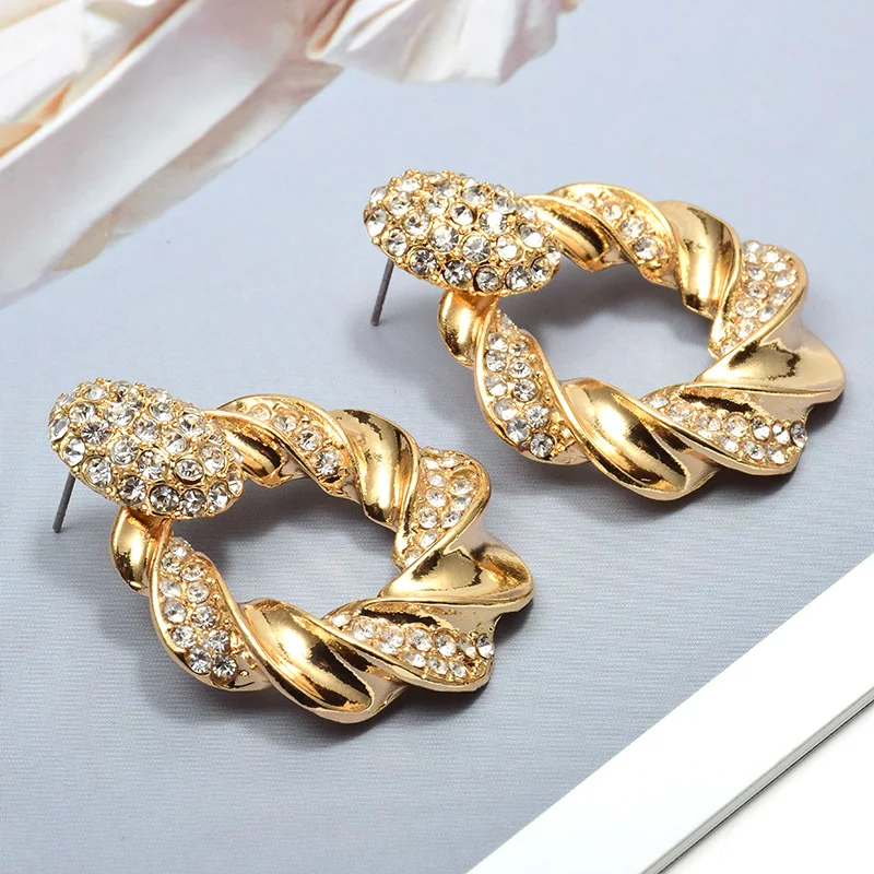 ZA горячий стиль золотистый металл со стразами Висячие серьги Высокое качество модные Кристаллы ювелирные изделия аксессуары для женщин