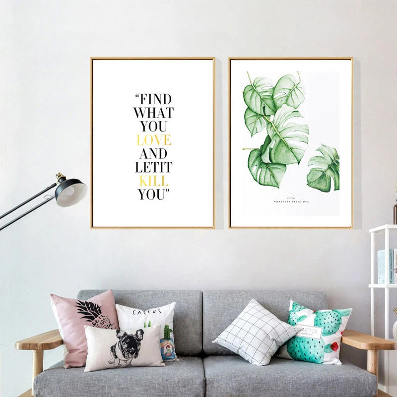

Scandinavian Colorful Leaf Wall Art Poster Nordic Inspirational Quote Canvas Painting Home Decor Wall Picture Living Room