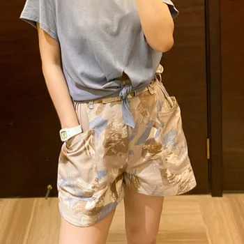 

Women's Camouflage Graffiti Shorts Loose High Wasit Casual Summer Lady Shorts with Sashes New