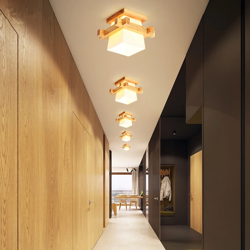 Японский теплый домашний домик татами деревянный потолочный светильник светодиодный со стеклянным абажуром коридор балконт E27 современный потолочный светильник