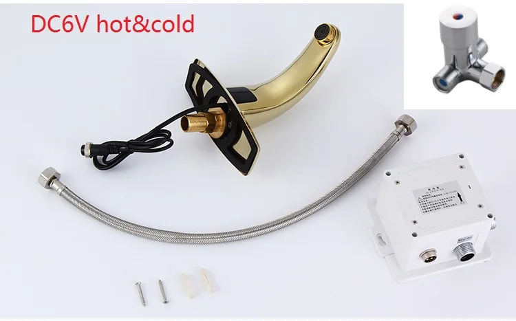 DC6V hot and cold MTTUZK позолоченный автоматический сенсорный датчик для ванной комнаты, смесители для горячей и холодной воды, индуктивный Электрический смеситель для воды - Цвет: DC6V hot and cold