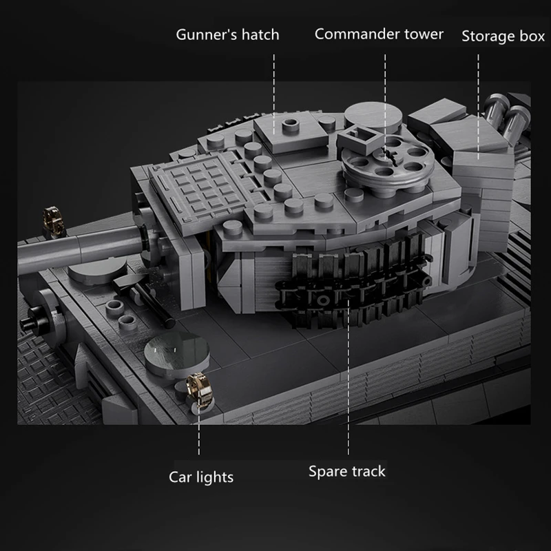 Tanque teledirigido de Montaje de bloques de rompecabezas, torreta de rotación de 360 grados, elevador de barril, Motor Dual, Control remoto integral, modelo de tanque Tiger, 1:35