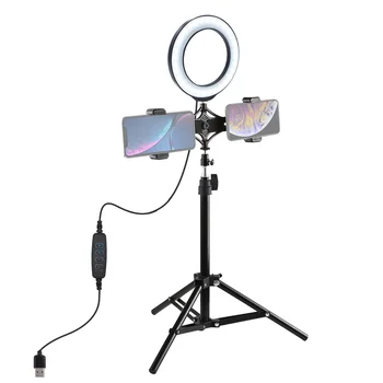 

LED Selfie Ring Light Dimmable 6.2" LED Ring Lamp with 70cm Tripod Light Stand Dual Phone Clip for TikTok Youtube Live Streaming