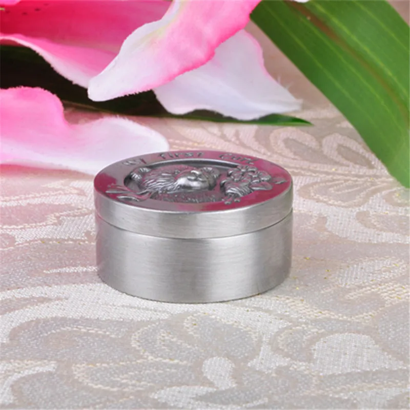 Creative European Newborn Baby First Tooth and First Curl Treasure Chest Box Round Shaped  Metal Artcraft Trinket Storage Box
