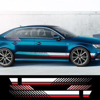 

4pcs Side Racing Sports Long Stripe Vinyl Car Stickers Decoration Decals for Audi A3 8p 8v A4 b8 b6 b7 b9 B5 A5 A6