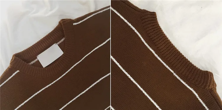 Neploe/женская одежда ретро Свободный Полосатый свитер Harajuku средней длины трикотажные джемперы осень длинный рукав Pull Femme 54437
