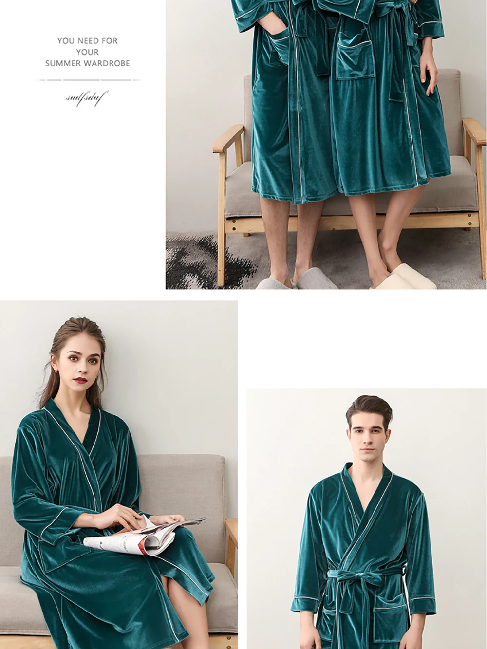 Summer Soft Golden Velvet Bathrobe Men Thin Long Robes Couples Bride Wedding Dress Luxury Palace V-neck Female Robe Nightgowns mens pjs sale