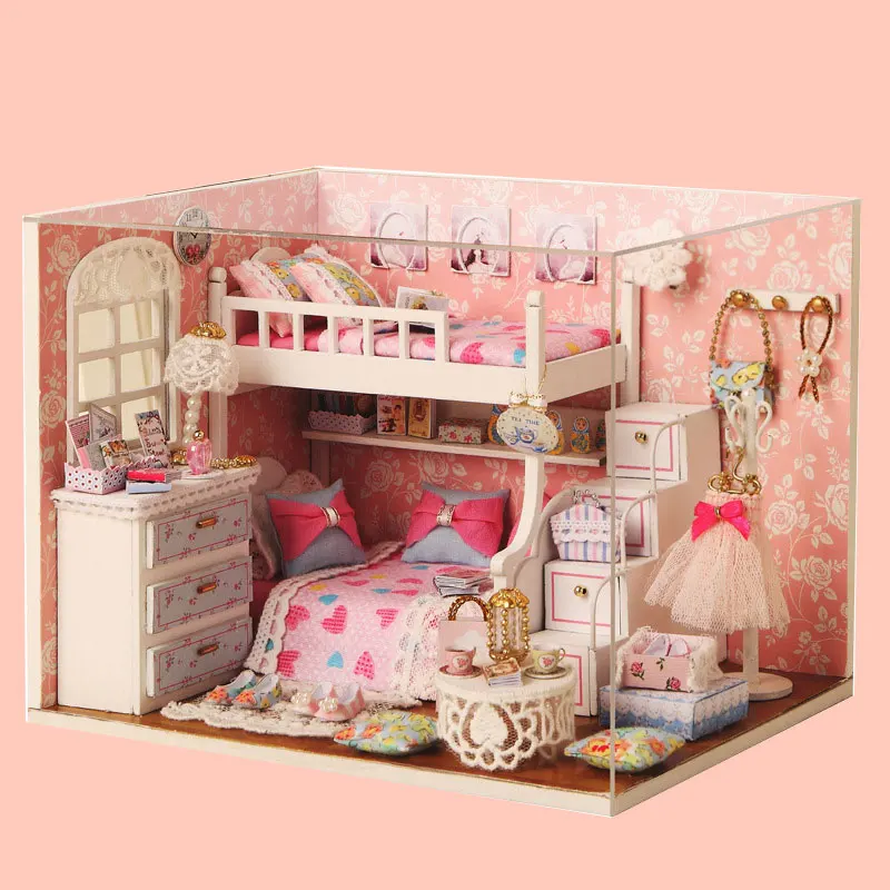 DIY Wooden Doll Houses Miniature Dollhouse With Furniture Kit And Led Light Assembly Toys For Children Christmas Gift