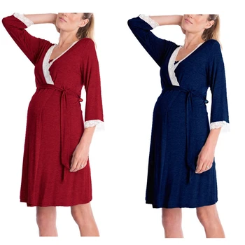 

Women Dress for Pregnant Women Mother Lace Pregnant Long Sleeve Nursing Baby for Maternity Pajamas Dress