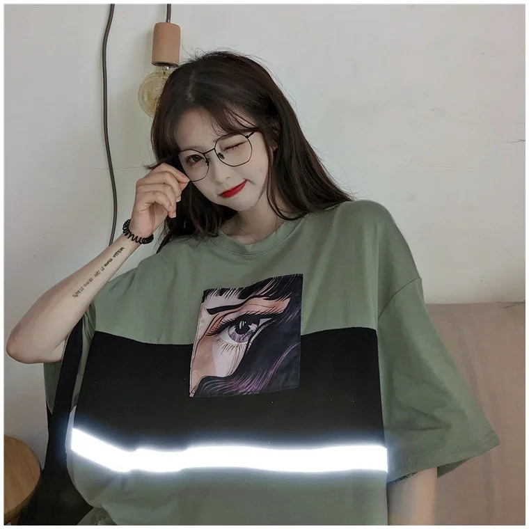 Одежда унисекс в стиле Харадзюку, свободная футболка большого размера со светоотражающим рисунком, женские парные Топы grunge tumblr, женские андрогинные Топы