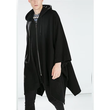 

M-4XL Tide Men's Cape Cloak Hooded Trench Coat European and American Mid-Long Bat Coat Korean Large Size Personality Cardigan Go