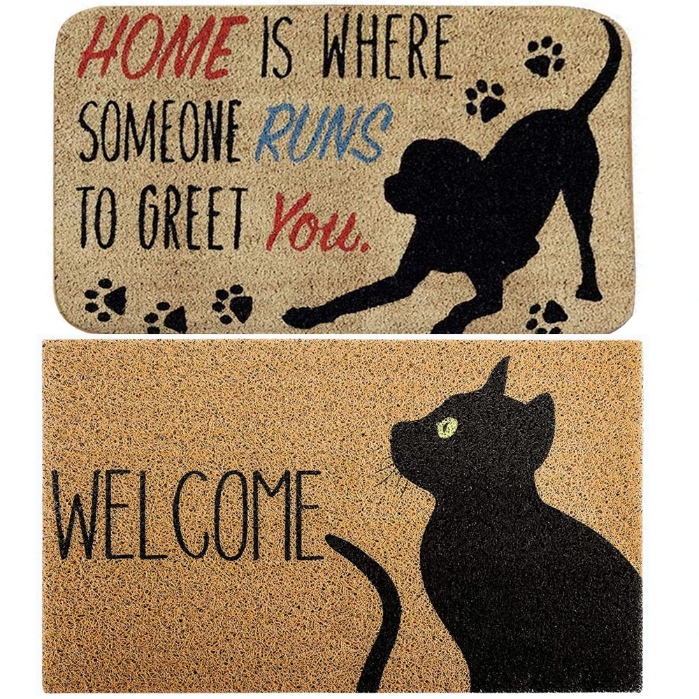 完璧な猫の犬の飼い主玄関マット装飾的な愛らしい子犬子猫歓迎の挨拶玄関マット滑り止めドアシューズマットカーペット マット Aliexpress