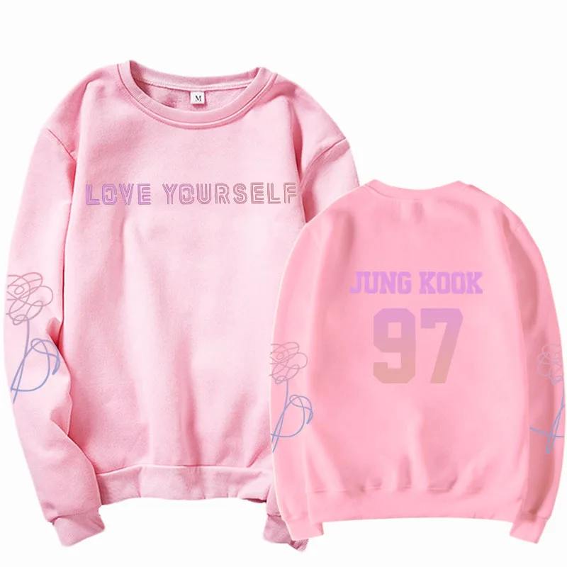 Унисекс Корейская черно-белая уличная одежда suga v Jungkook J-Hope Jimin Love yourself, толстовка с капюшоном Bangtan kpop - Цвет: Sweatshirt pink 97