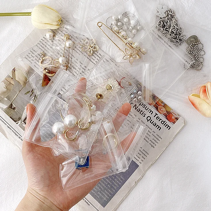 Transparent self-sealing jewelry storage seal delicate oxidation prevention small large necklace ring earrings bag J05