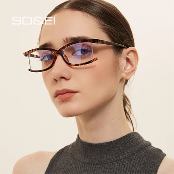 

SO&EI Fashion Semi-Rimless Anti-Blu-Ray Clear Lens Eyewear Vintage Men Women Green Pink Glasses Frame Rectangle Computer Goggles