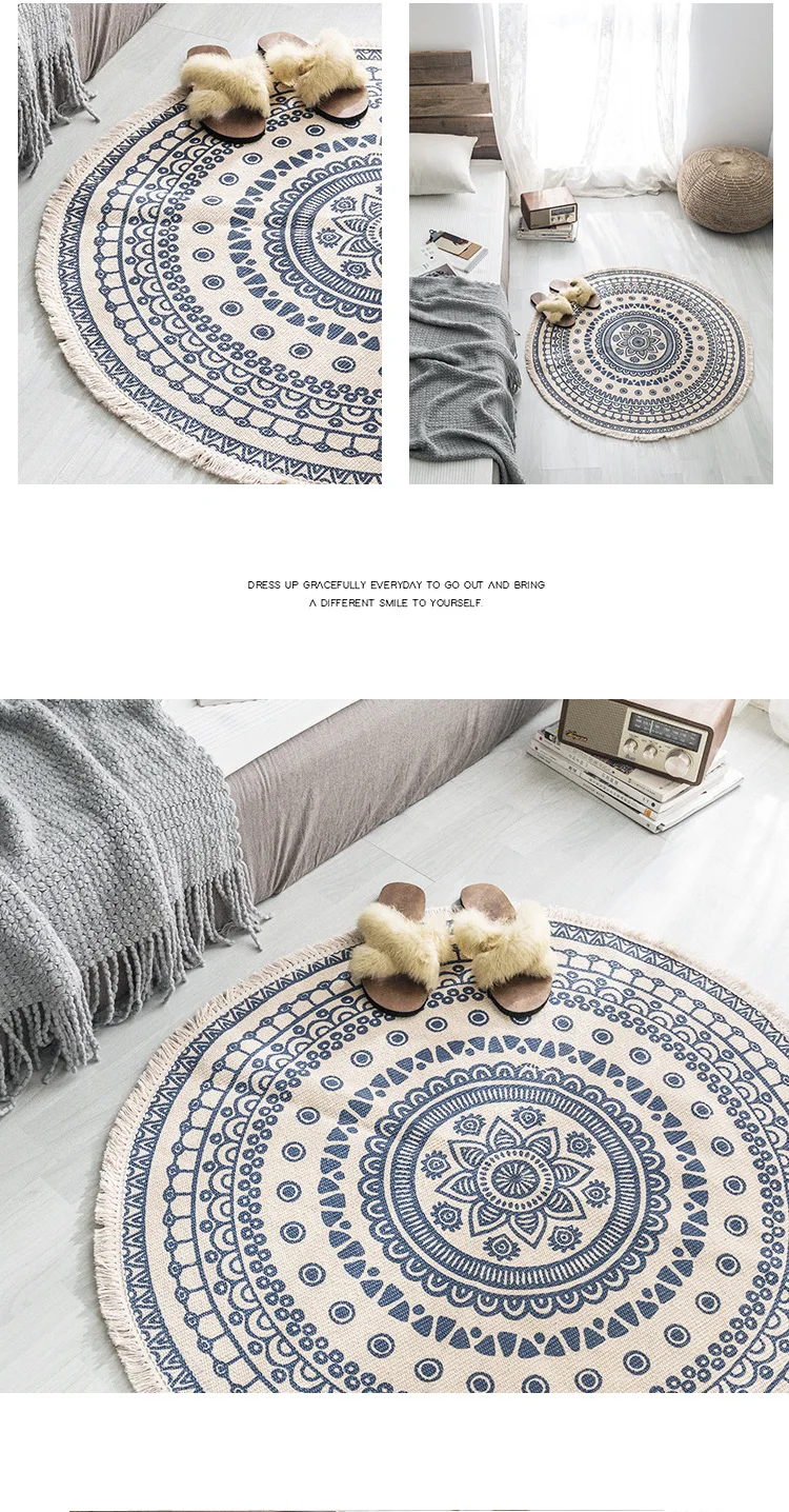 Скандинавский хлопок и лен кисточкой тканые круглые ковровая зона ковер Богемия круглый коврик для гостиной спальни прикроватная напольная ковер