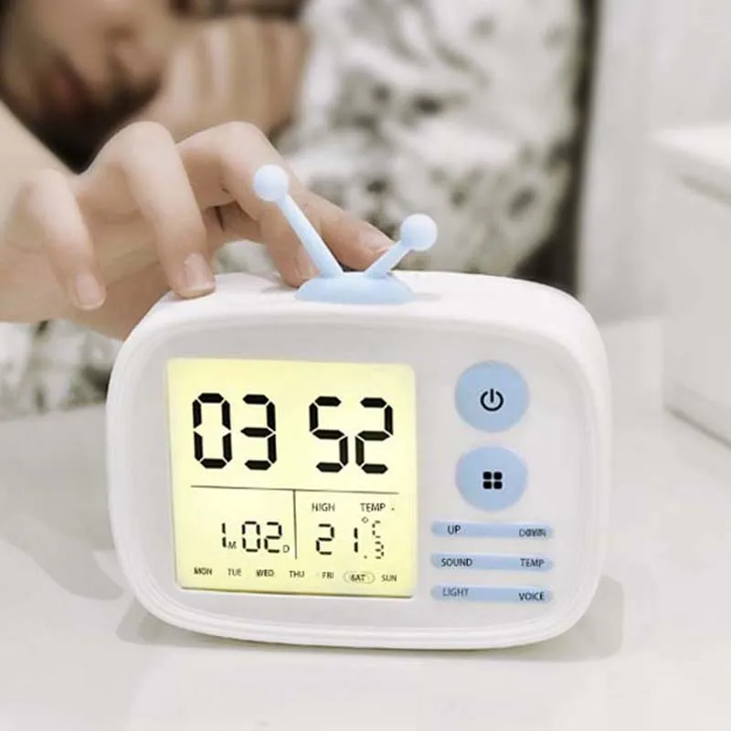 

Hot Sale Creative Tv-Shape Alarm Clock Led Digital Desk Thermometer Usb Recharging With Voice Broadcast Function