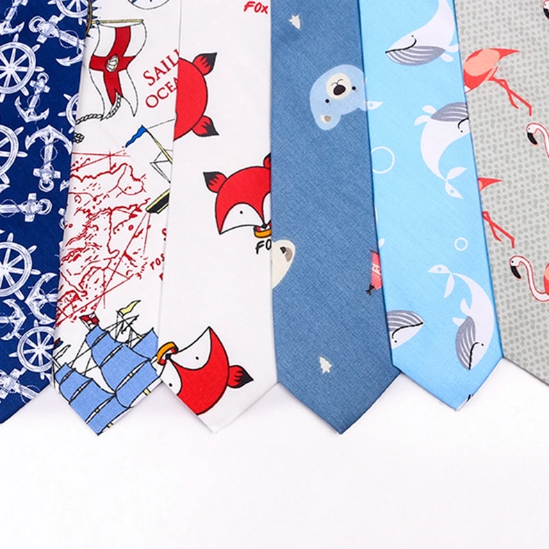 VAGUELETTE Cartoon Animal Pattern Ties For Kids Children's Neckties Panda/Fox Printed Slim Tie Cotton Wedding&Party Accessories